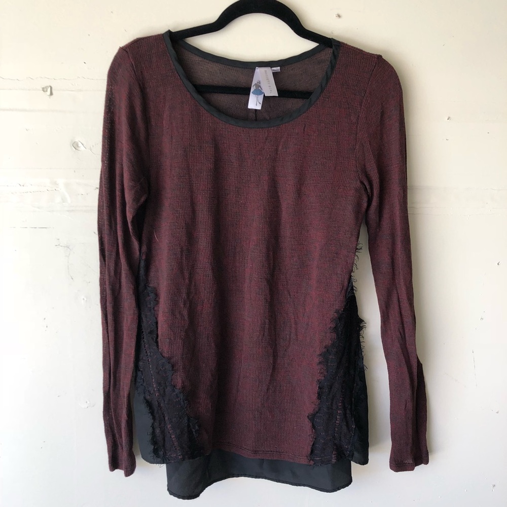 Maroon sweater with lace and silk detail